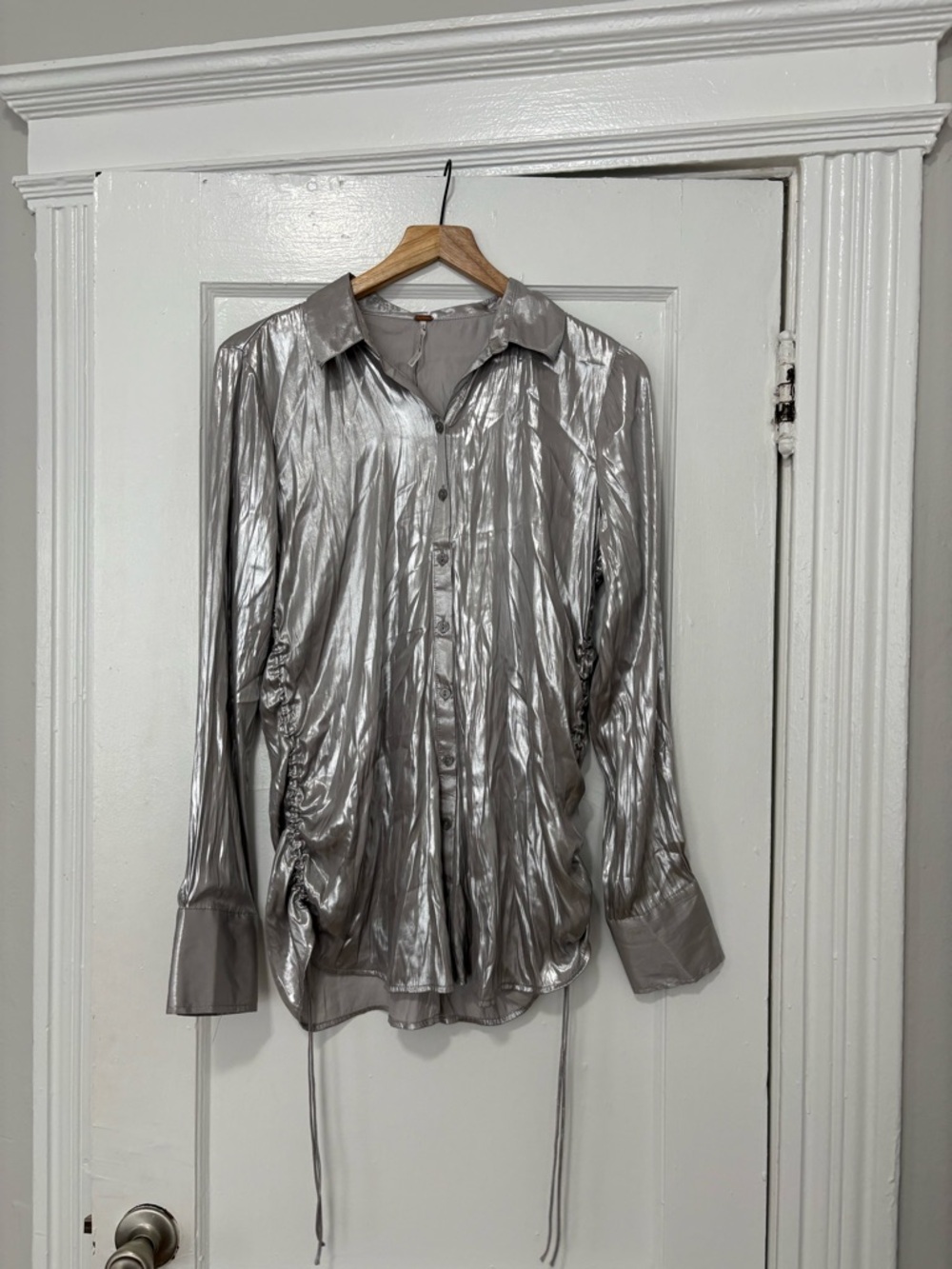 Free People Shimmering Silver Button-Down Blouse